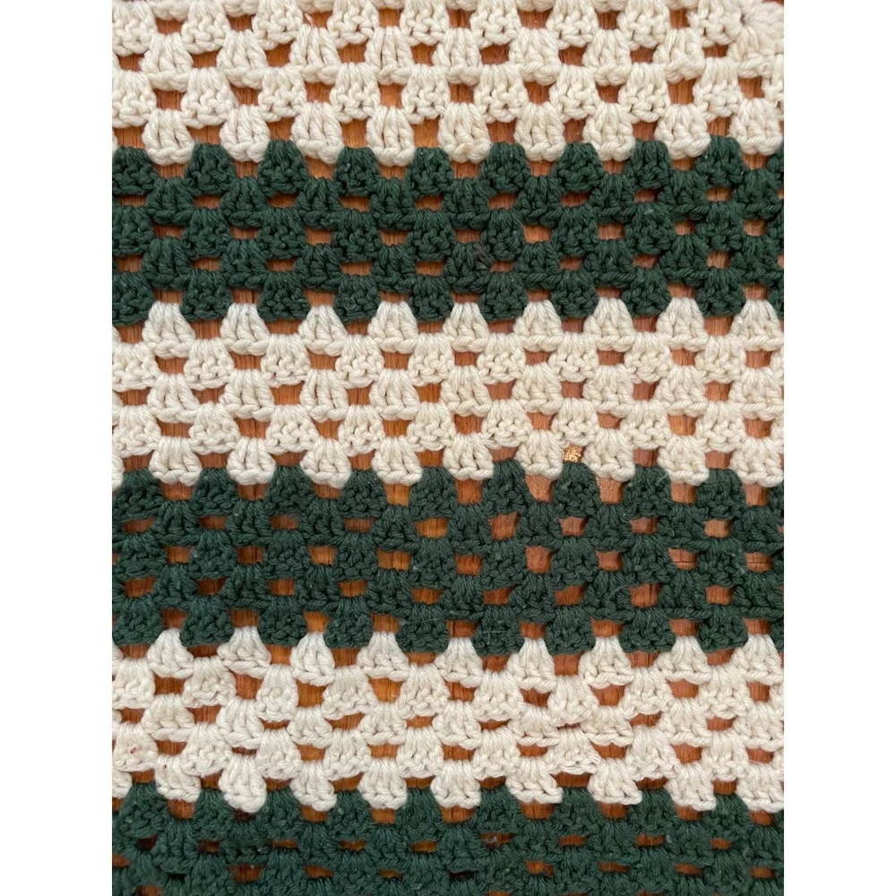 Handmade Granny Square‎ Crochet Blanket Throw Cozy Cream Green Cozy Home Decor